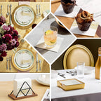 20 Pack Linen-Like Paper 5"x5" Napkins White - Silver Foil Wave Design Airlaid Cocktail Napkins