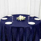 Sequin 120" Round Tablecloth Navy Blue - Seamless Glittering Table Cover