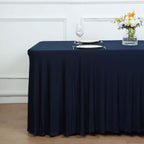 Spandex Rectangle 72"x30" Table Skirt Navy Blue with Wavy Skirt-Like Effect Table Cover