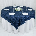 Taffeta 72"x72" Table Overlay Square Tablecloth Navy Blue - 3D Leaf Petal Table Cover