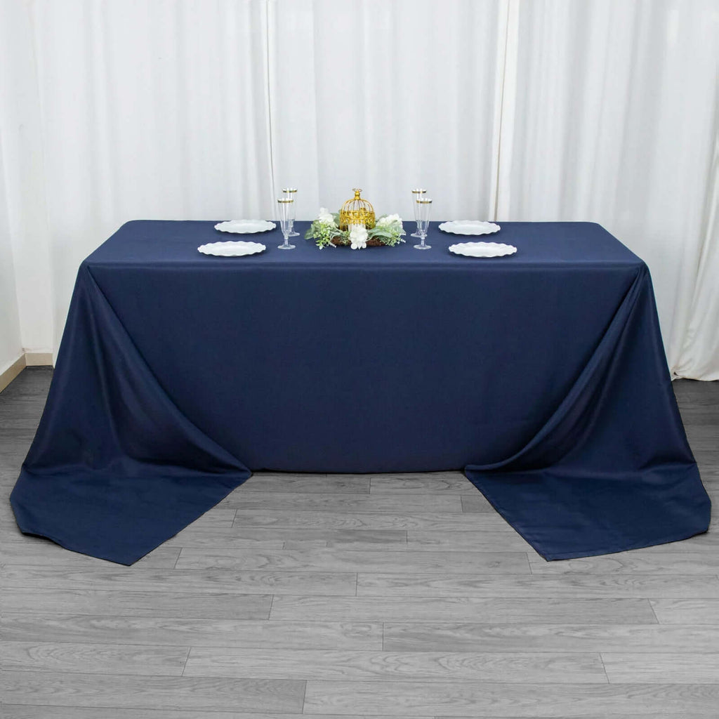 Premium Polyester 90"x156" Rectangle Tablecloth Navy Blue - Seamless 220GSM Stain-Resistant Table Cover