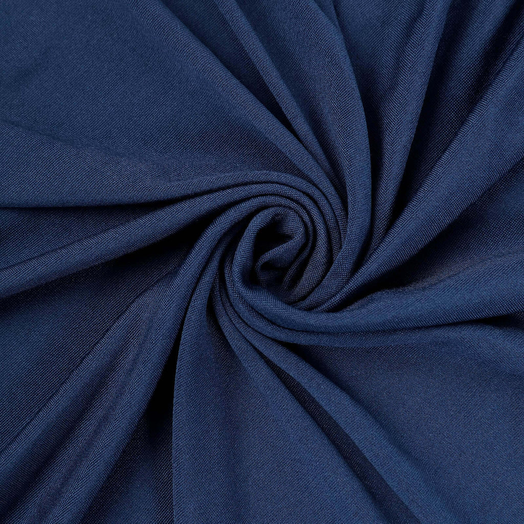 Spandex 30" Round Cocktail Table Cover Skirt Navy Blue With Natural Wavy Drapes