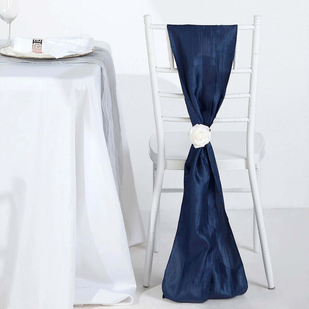 5 Pack Taffeta 6"x106" Chair Sashes Navy Blue Accordion Crinkle Texture - Stylish Decor for Weddings & Gatherings