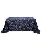 Polyester 90"x132" Rectangle Tablecloth Navy Blue with Gold Foil Geometric Pattern - Wrinkle-Resistant Seamless Table Cover