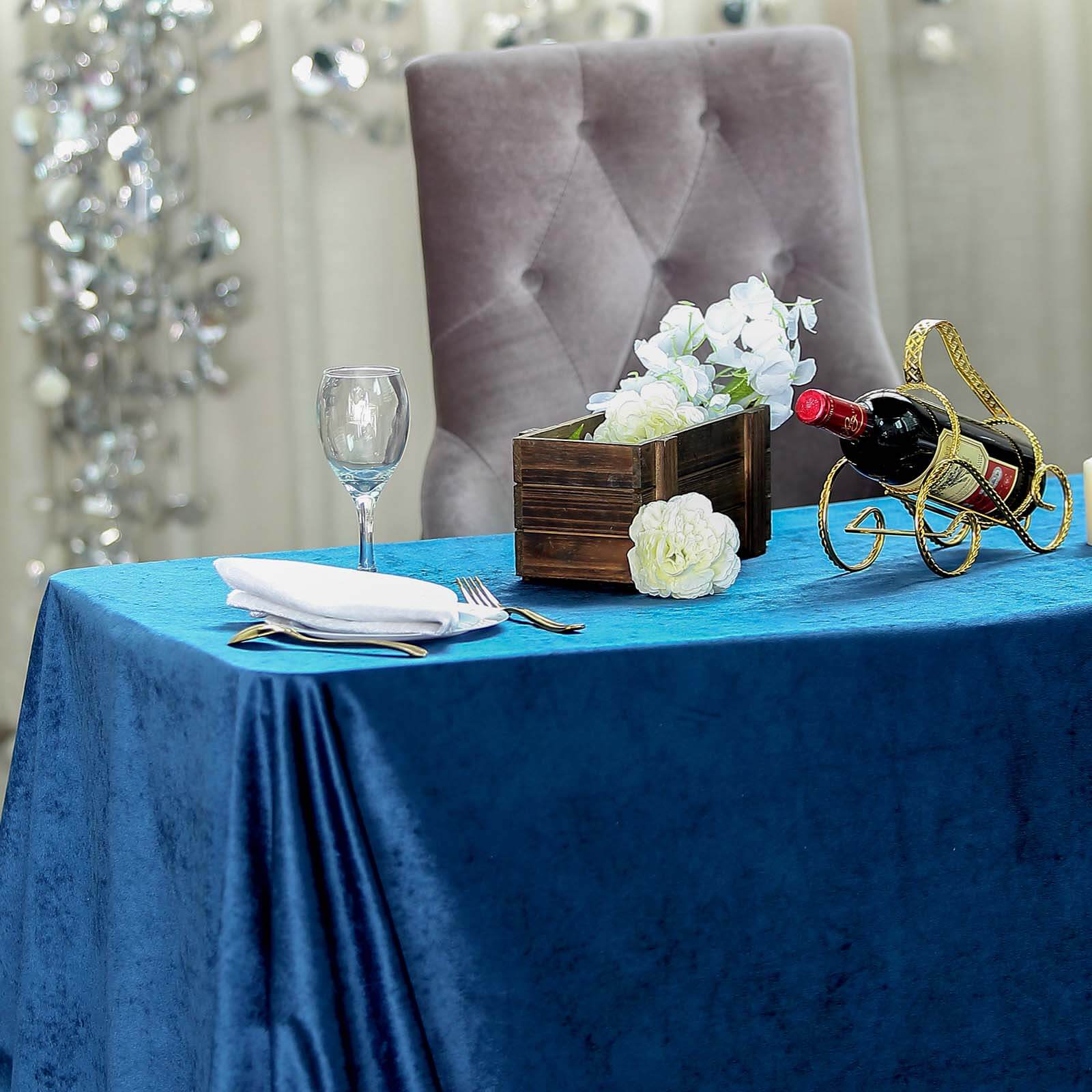 Premium Velvet 90"x132" Rectangle Tablecloth Navy Blue - Reusable Soft & Seamless Table Cover