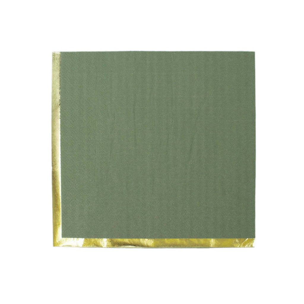 50-Pack Paper Beverage Napkins with Gold Foil Olive Green - Disposable 2 Ply Cocktail Napkins for Events 6.5"x6.5"