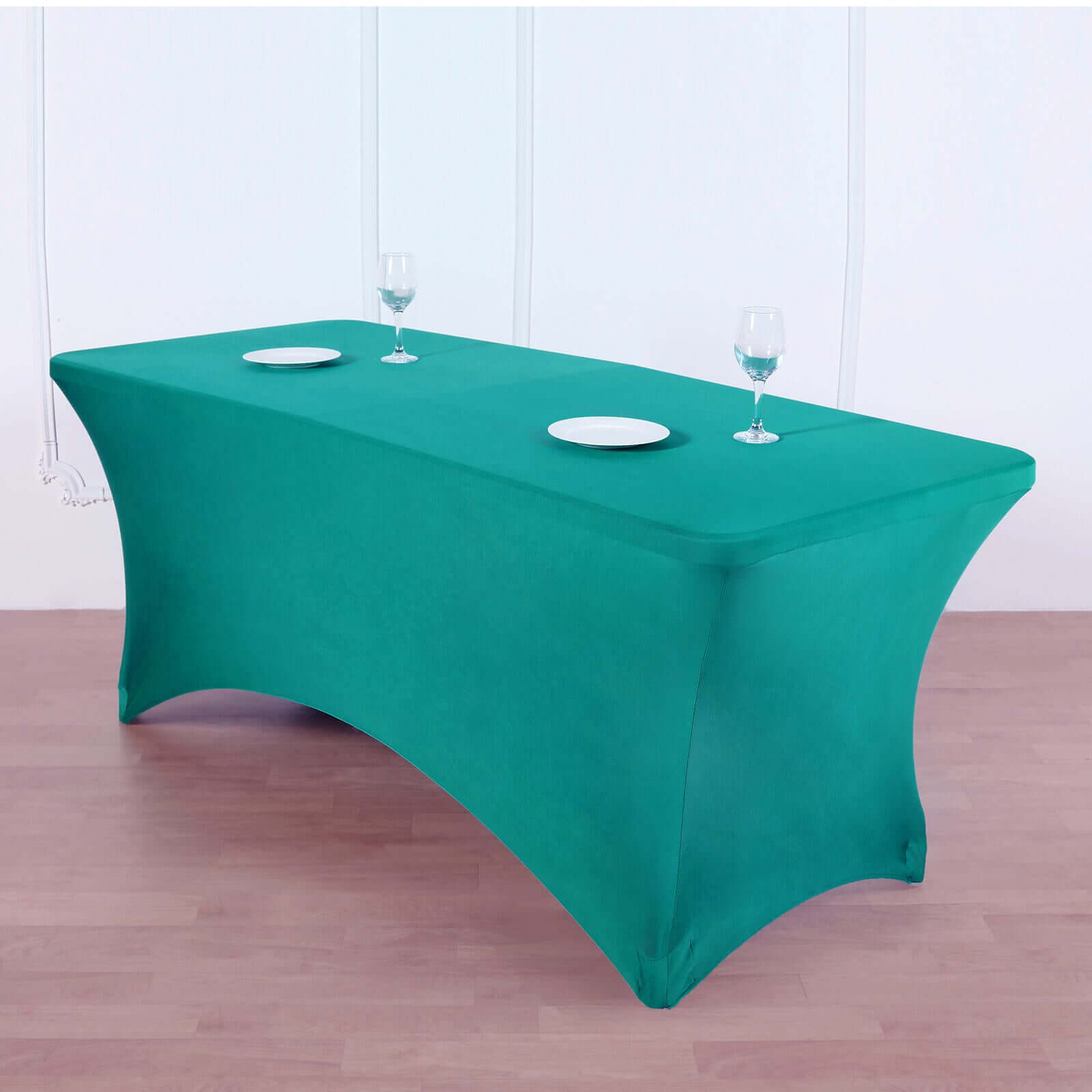 Stretch Spandex 6ft Rectangle Tablecloth Peacock Teal - Durable Form-Fitting Table Cover