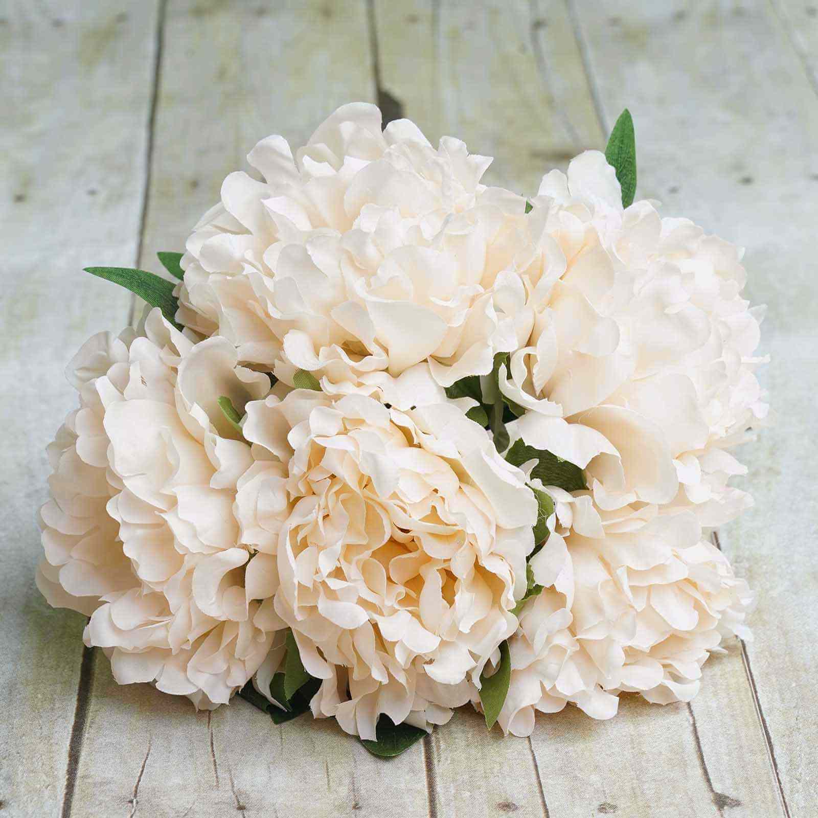 11" Blush Cream Real Touch Artificial Silk Peonies Flower Bouquet