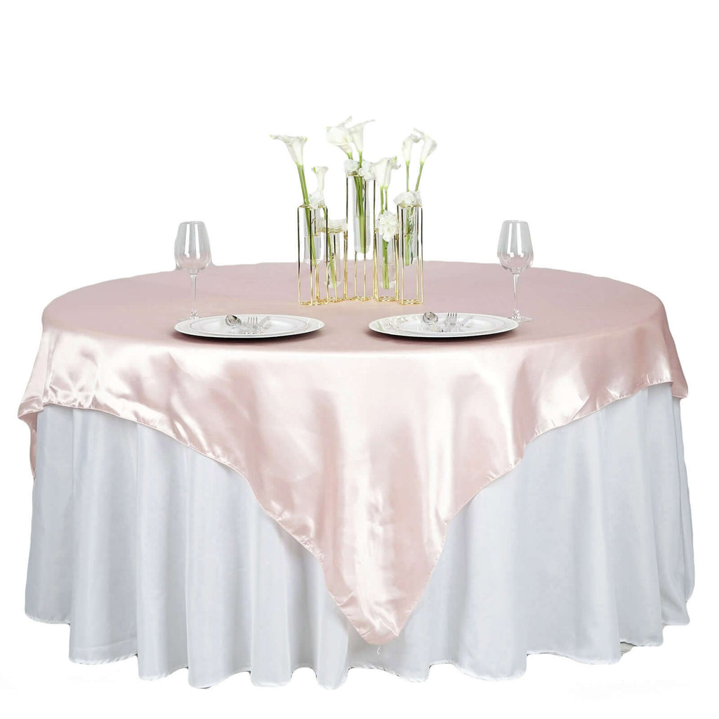 Satin 72"x72" Table Overlay Square Tablecloth Blush - Smooth Finish Table Cover