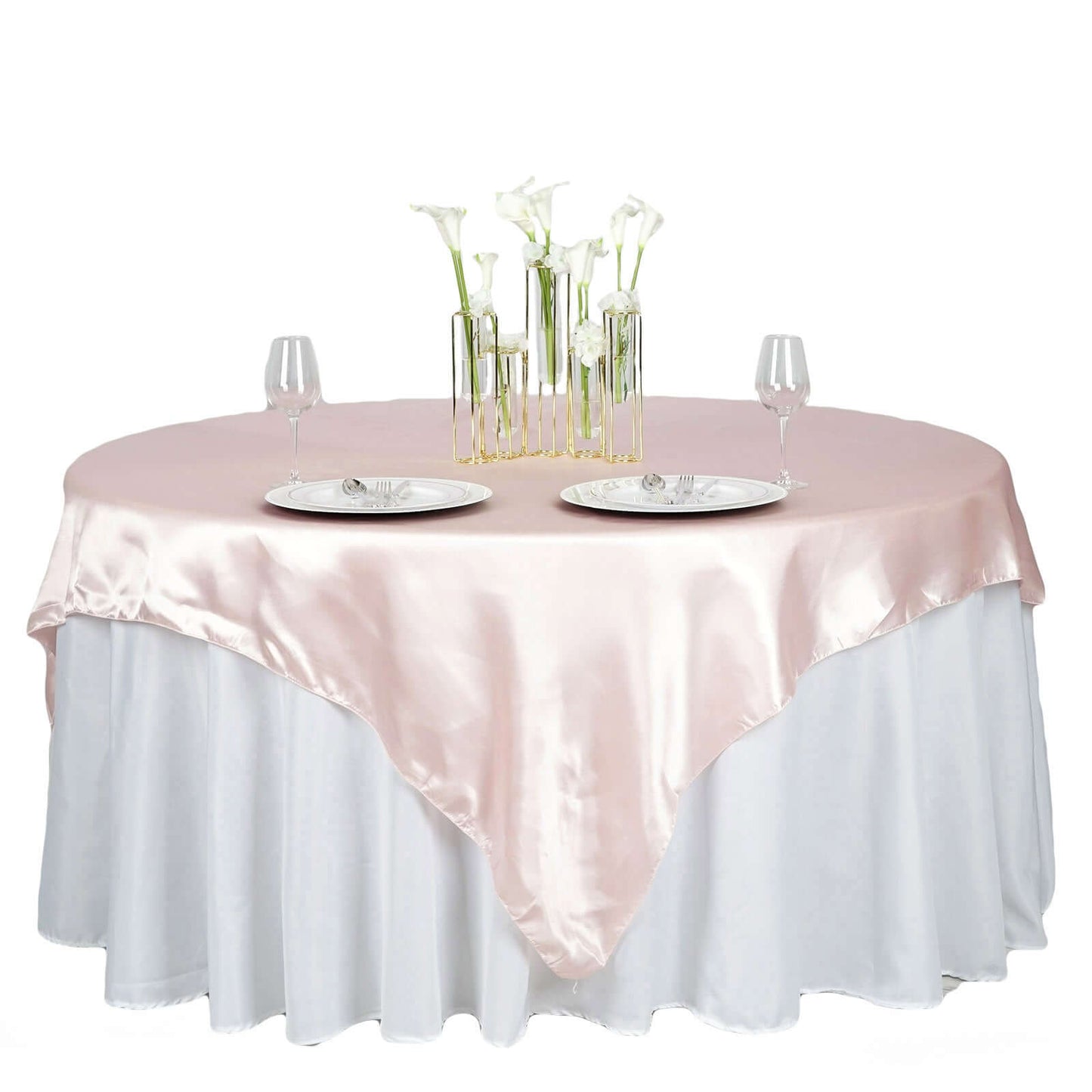 Satin 72"x72" Table Overlay Square Tablecloth Blush - Smooth Finish Table Cover