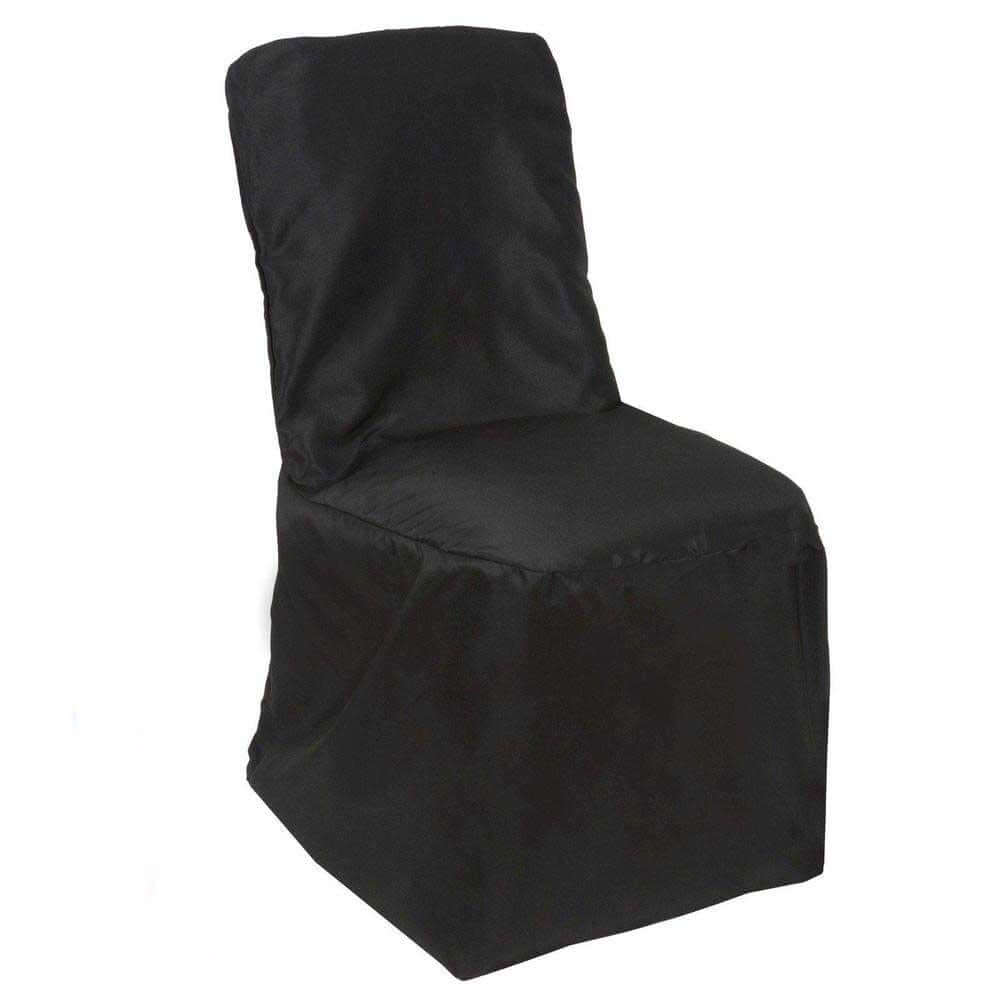 Polyester Chair Cover with Square Top for Banquet Chairs Black - Durable Reusable Slip-On Cover