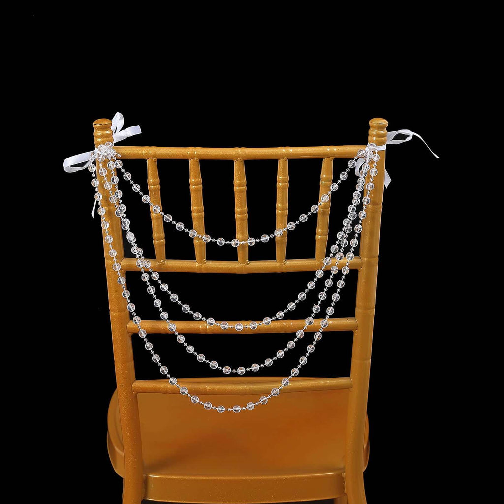 Faux Pearl Beaded 16" Chair Back Garland Sash Clear Gatsby-Inspired Style - Pre-Tied Chic Wedding Decor for Chiavari Chairs