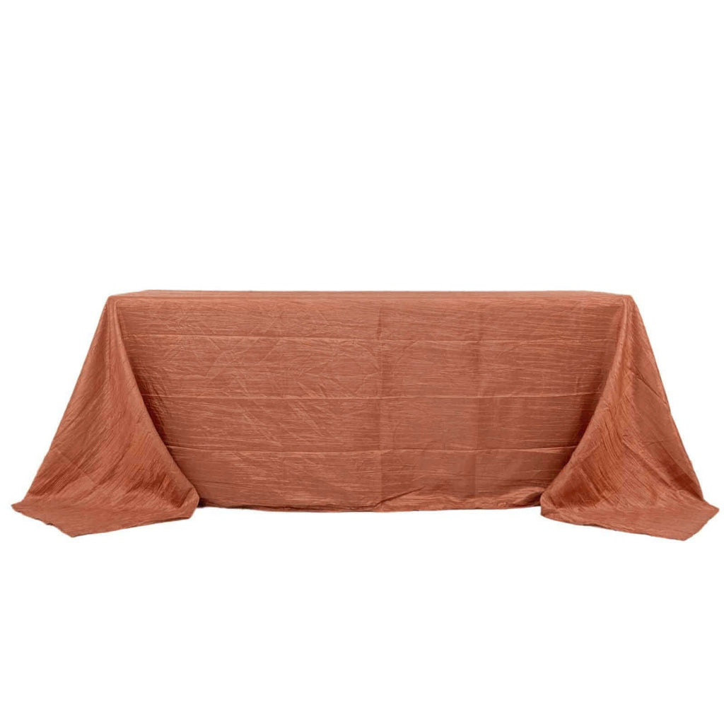 Taffeta 90"x132" Rectangle Tablecloth Terracotta (Rust) - Seamless Accordion Crinkle Table Cover