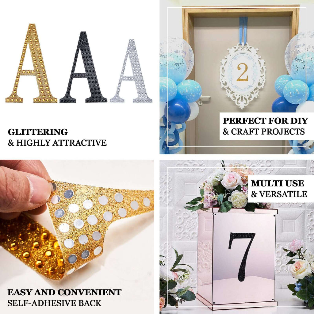 Decorative Rhinestone Number "3" Stickers, Glitter Adhesive Craft Numbers Black DIY Sparkle Embellishments 4"