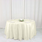 Taffeta 132" Round Tablecloth Ivory - Seamless Accordion Crinkle Table Cover