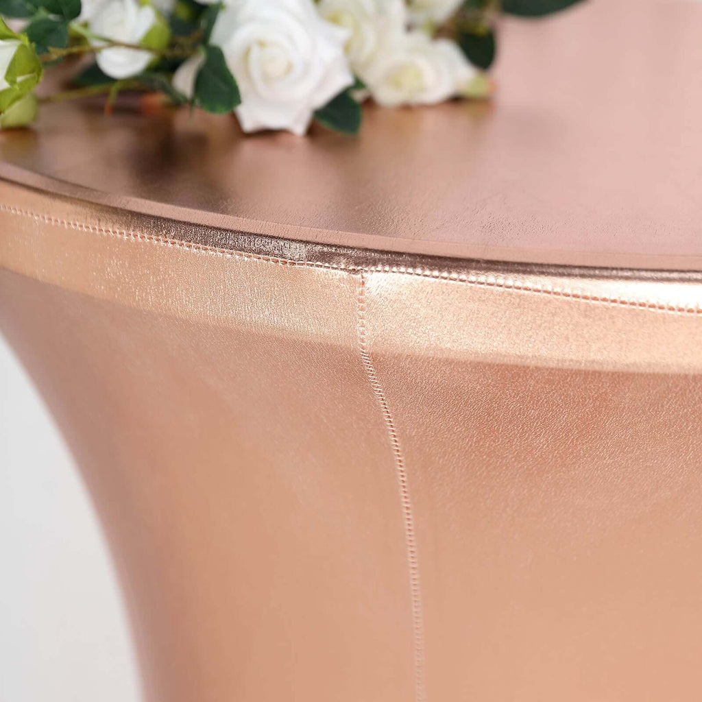 Metallic Spandex 30" Fitted Round Cocktail Table Cover Blush Highboy Tablecloth - Stretch Fit & Water-Resistant