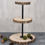 3-Tier Wooden Cheese Board Stand Tower Design Natural Wood Slice - Rustic Cupcake Centerpiece with Assembly Tools 19"