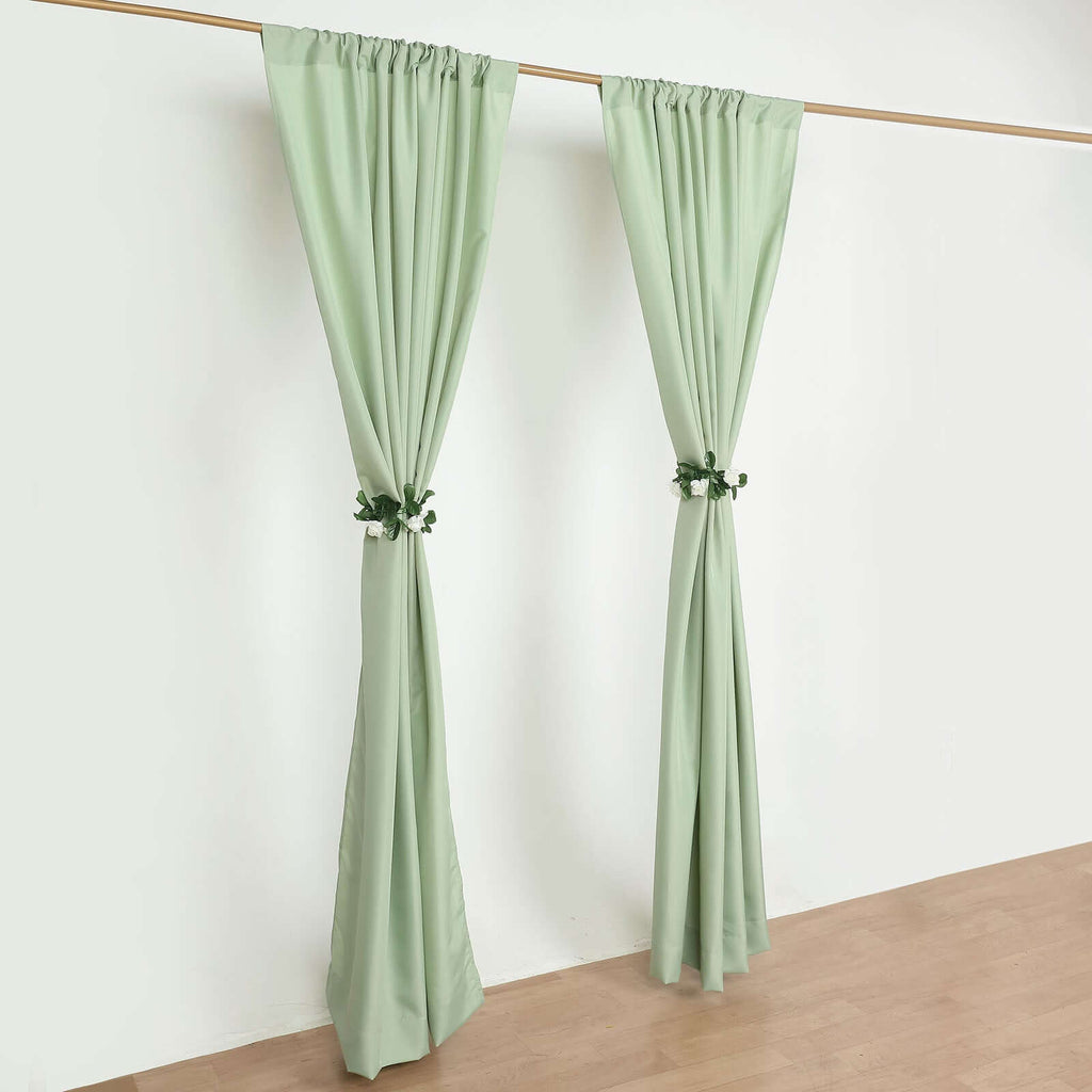 2 Pack Sage Green Polyester Event Curtain Drapes, 10ftx8ft Backdrop Event Panels With Rod Pockets 130 GSM