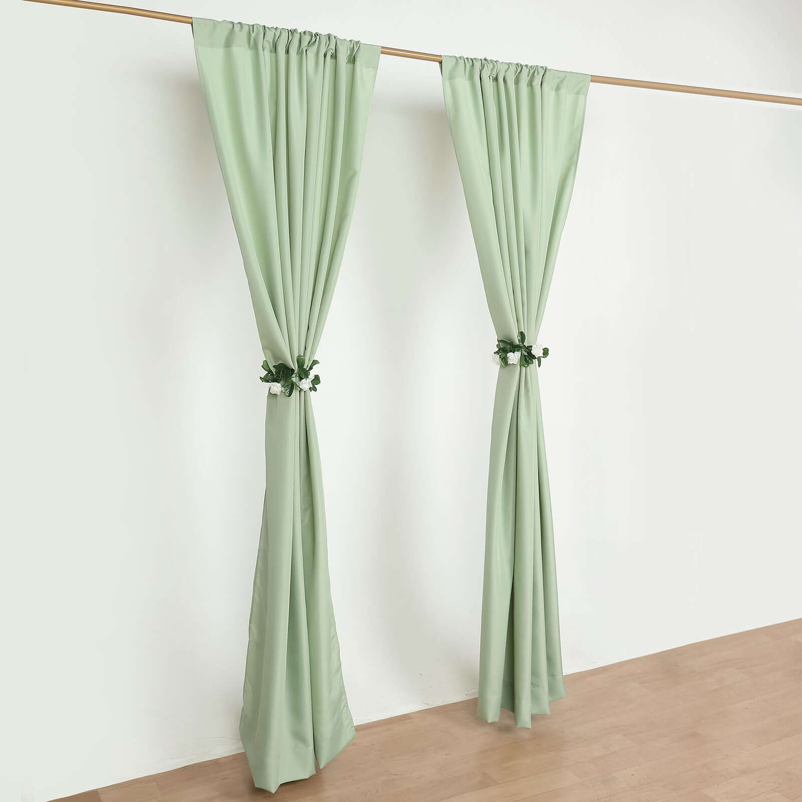 2 Pack Sage Green Polyester Event Curtain Drapes, 10ftx8ft Backdrop Event Panels With Rod Pockets 130 GSM