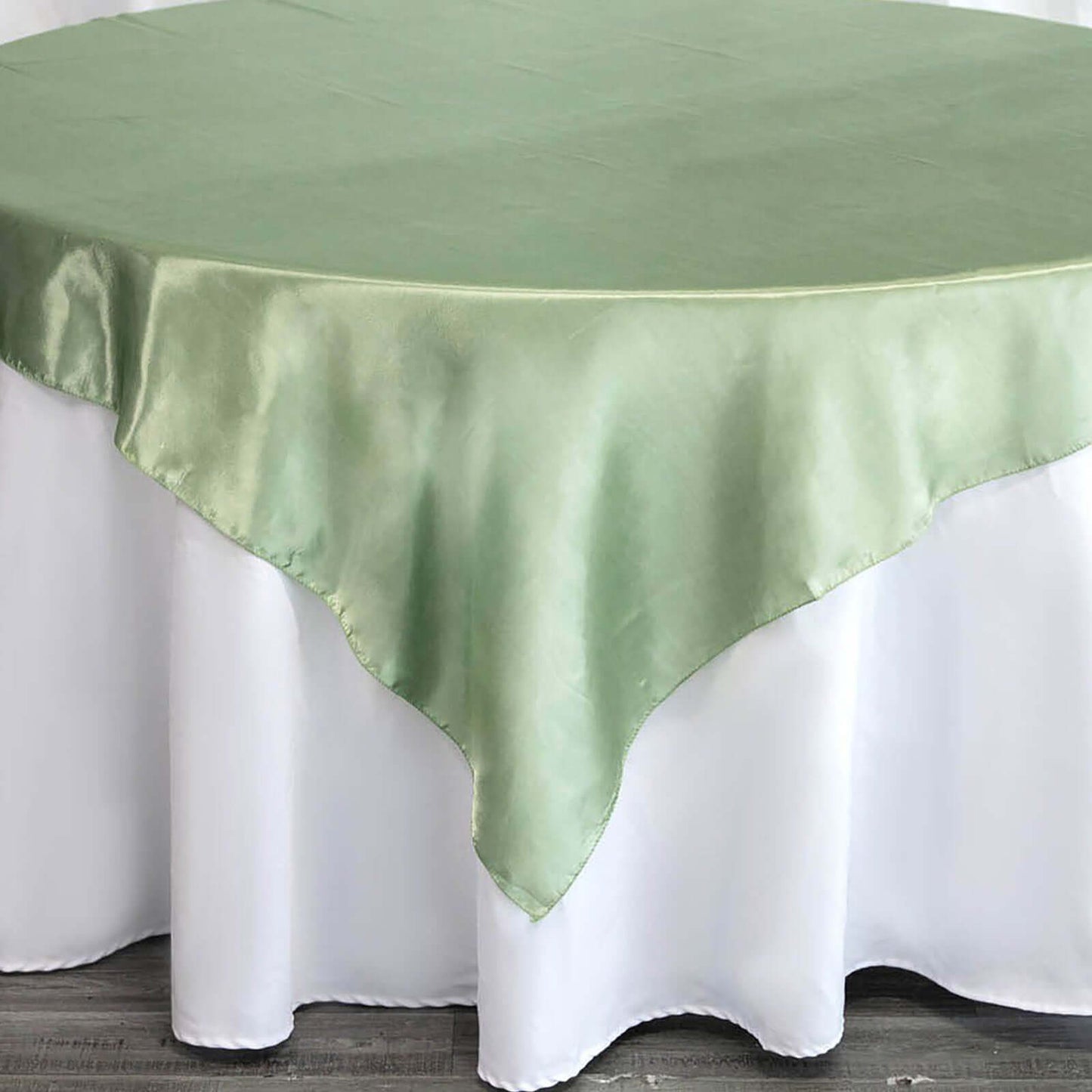 Satin 72"x72" Table Overlay Square Tablecloth Sage Green - Smooth Finish Table Cover