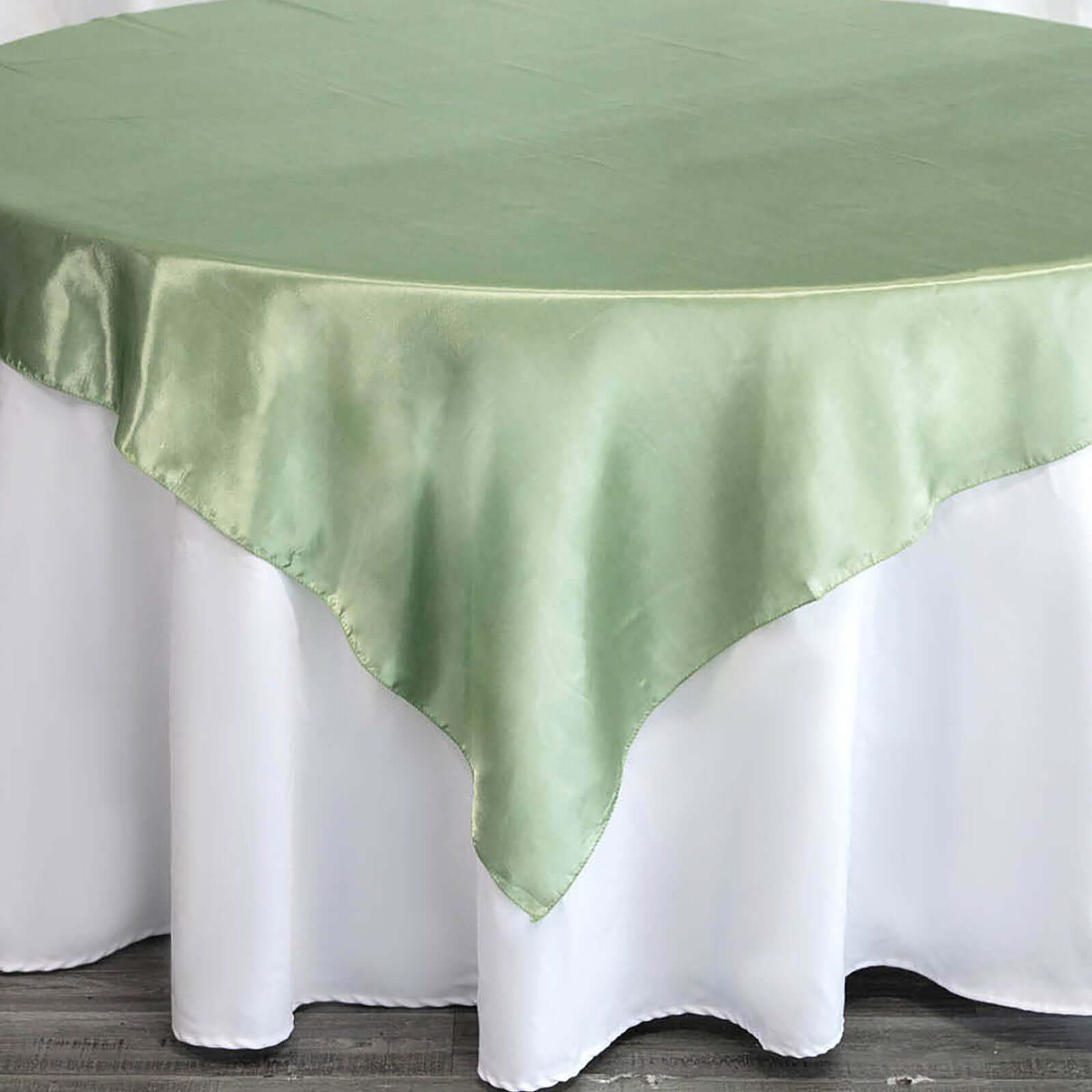 Satin 72"x72" Table Overlay Square Tablecloth Sage Green - Smooth Finish Table Cover