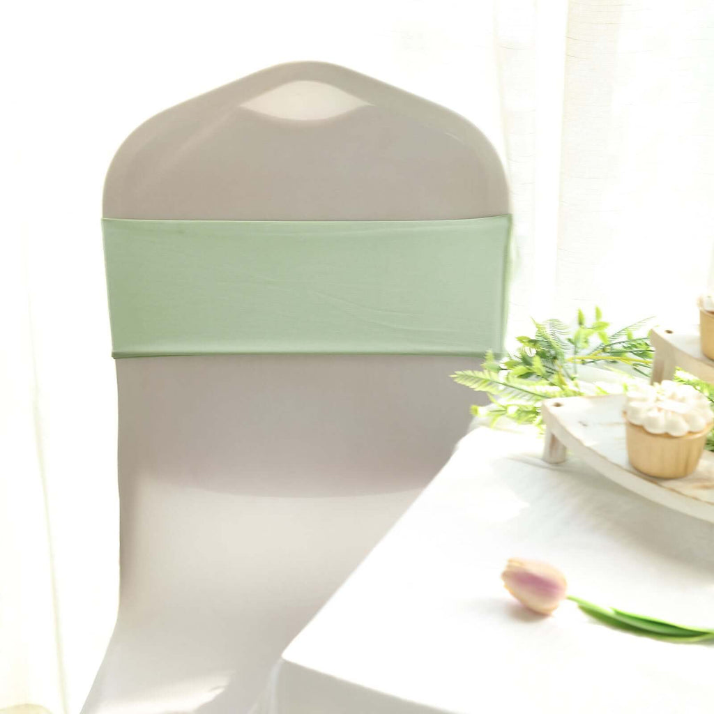 5 Pack Stretch Spandex Chair Sashes Sage Green - Fitted Finish Two Ply Heavy Duty Chair Bands 5"x12"