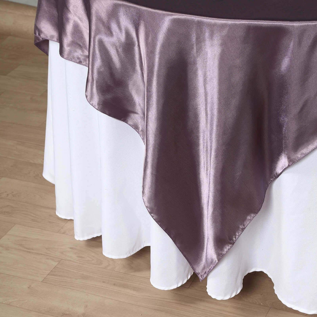 Satin 60"x60" Table Overlay Square Tablecloth Violet Amethyst - Smooth Silky Touch Table Cover