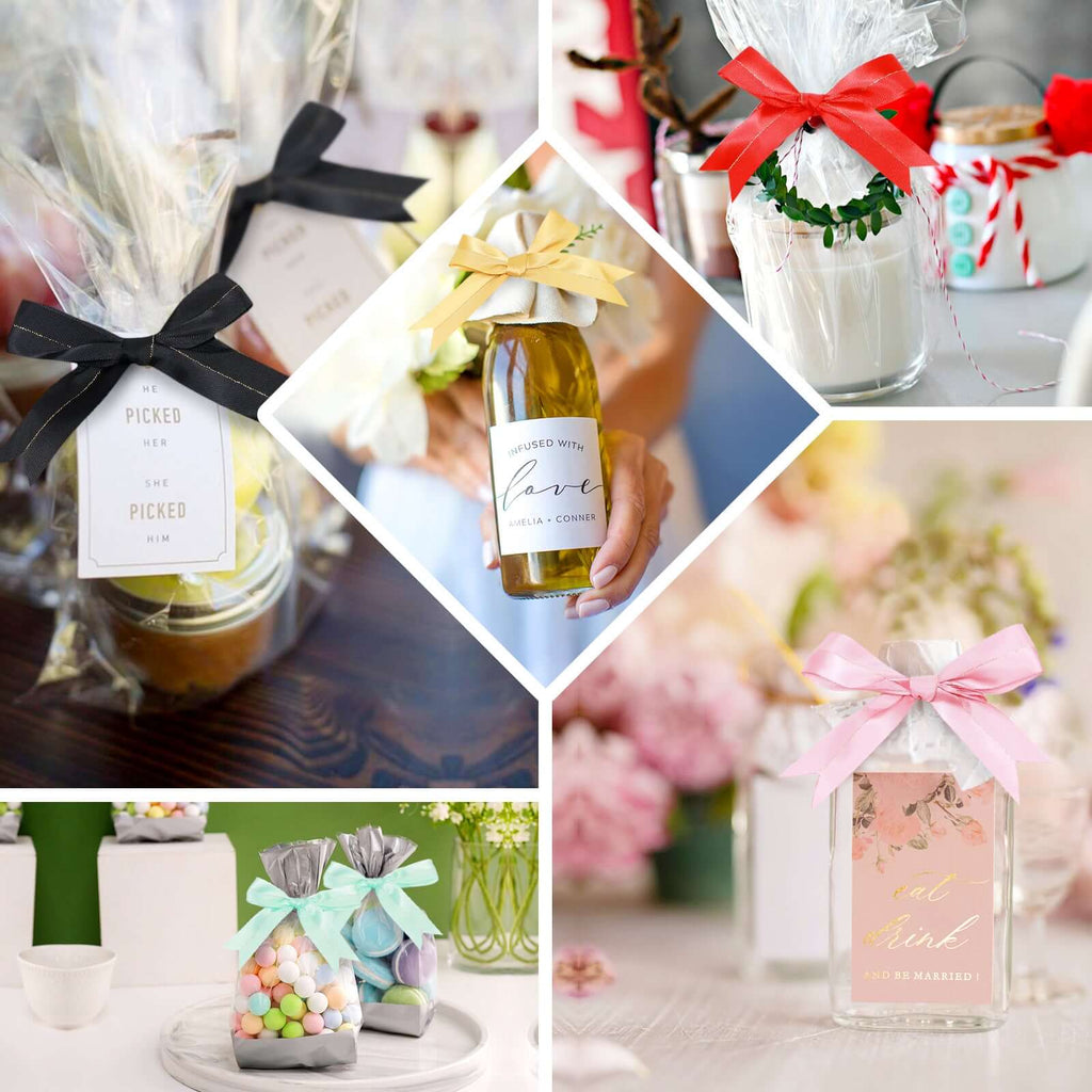 50 PCs 10" Blush Pre Tied Ribbon Bows, Satin Ribbon With Gold Foil Lining For Gift Basket and Party Favors Decor