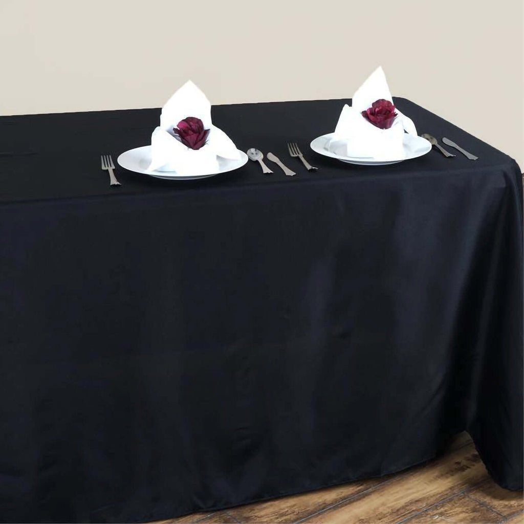 Polyester 90"x132" Rectangle Tablecloth Black - Rounded Corners and Seamless Table Cover