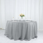 Taffeta 132" Round Tablecloth Silver - Seamless Accordion Crinkle Table Cover