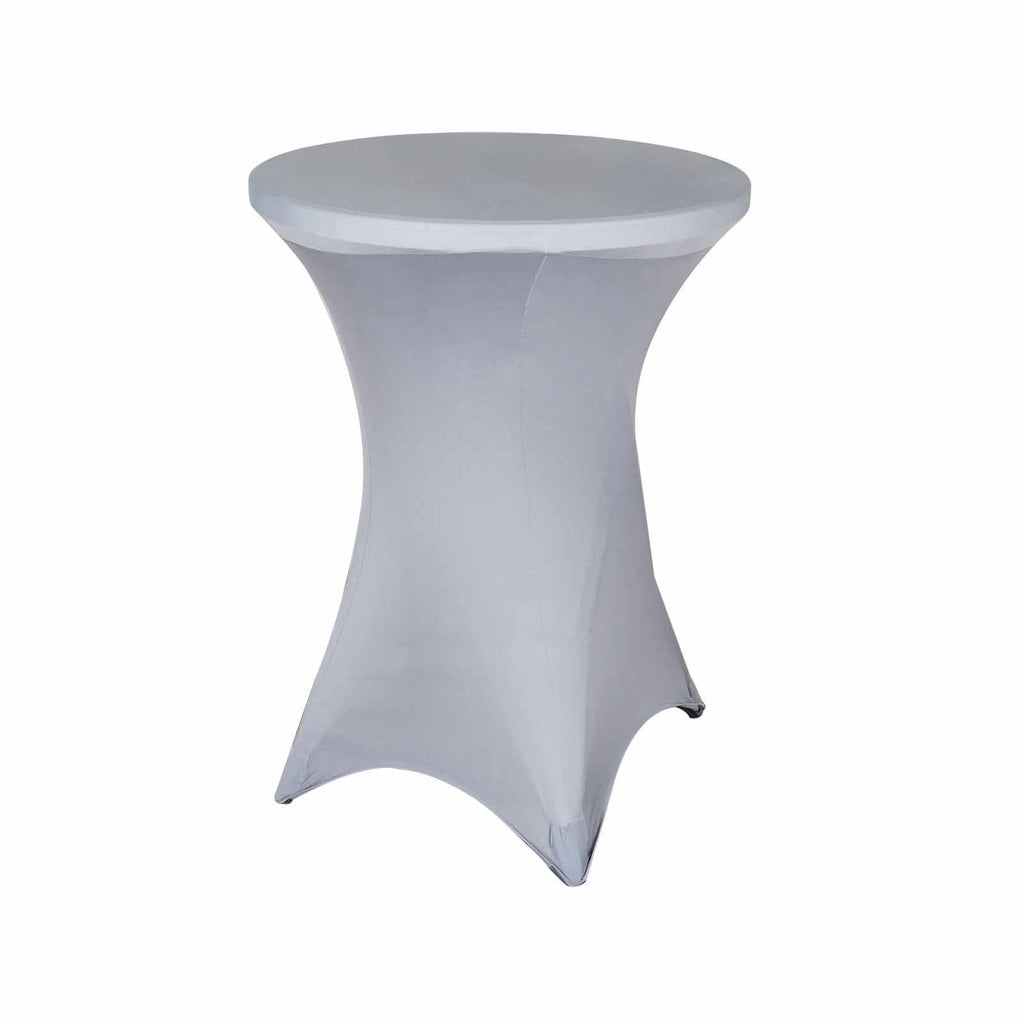 Spandex 30" Round Cocktail Table Cover Silver - Easy to Maintain Stretch Fitted Highboy Tablecloth
