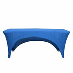 Stretch Spandex 72"x30" Rectangular Table Cover Royal Blue with Curved Open Back Design Tailored Professional Look