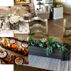 Rustic Wood Planter Box Smoked Brown - Durable Table Decor with Removable Plastic Liner 30"x6"