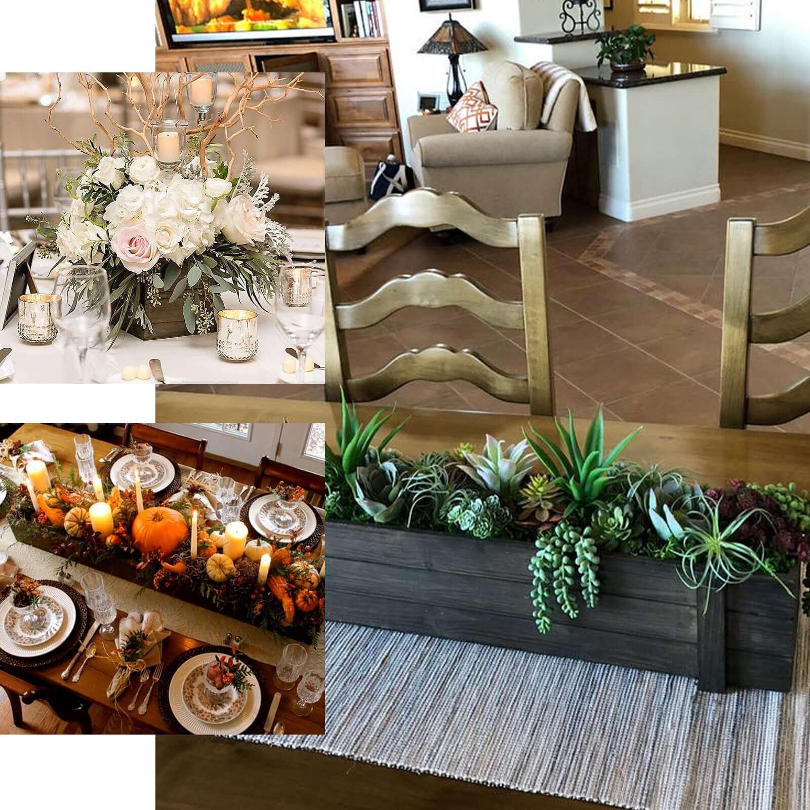 Rustic Wood Planter Box Smoked Brown - Durable Table Decor with Removable Plastic Liner 30"x6"