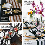 Satin 12"x108" Table Runner Black/White Asymmetric Stripe - Modern Chic Table Decor