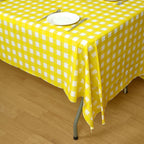 Plastic Table Cover White/Yellow Checkered Rectangle - Lightweight PVC Disposable Tablecloth 54"x108"