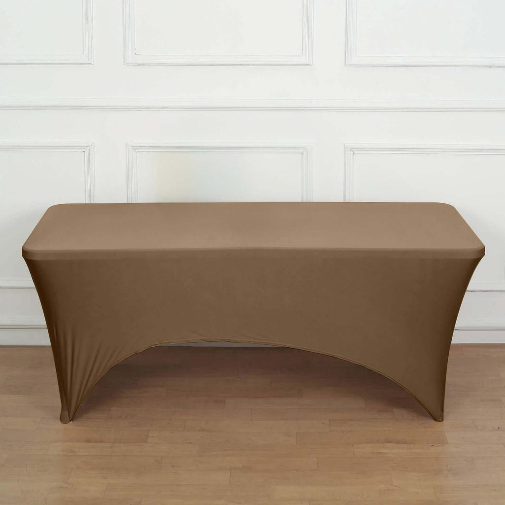 Stretch Spandex 6ft Rectangle Tablecloth Taupe - Durable Form-Fitting Table Cover
