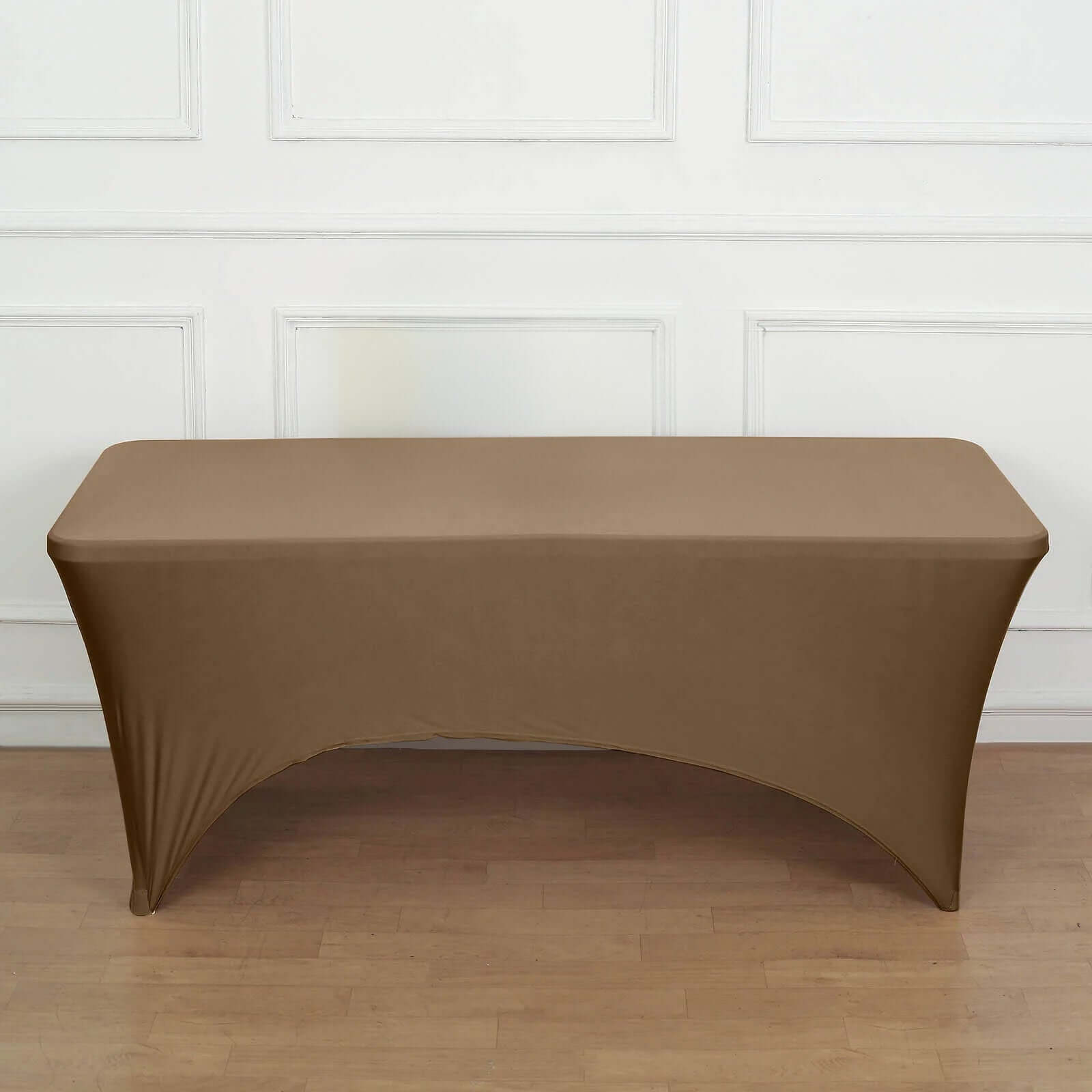 Stretch Spandex 6ft Rectangle Tablecloth Taupe - Durable Form-Fitting Table Cover