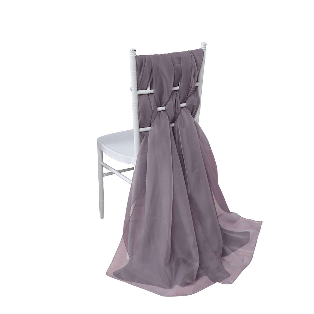 5 Pack Chiffon Chair Sashes Violet Amethyst - Soft & Lightweight Designer Chair Bows 22"x78"