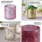 6-Pack Mercury Glass Candle Holders Gold Palm Leaf Design - Votive Tealight Holders for Events