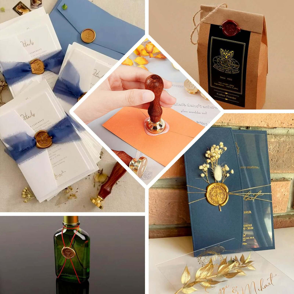 2 Set Wax Seal Stamp Kit Party Favors, Gold Silver "With Love" and "Thank You" Wax Stamp, Wedding Invitation Envelope Letters Mailing Crafts Set