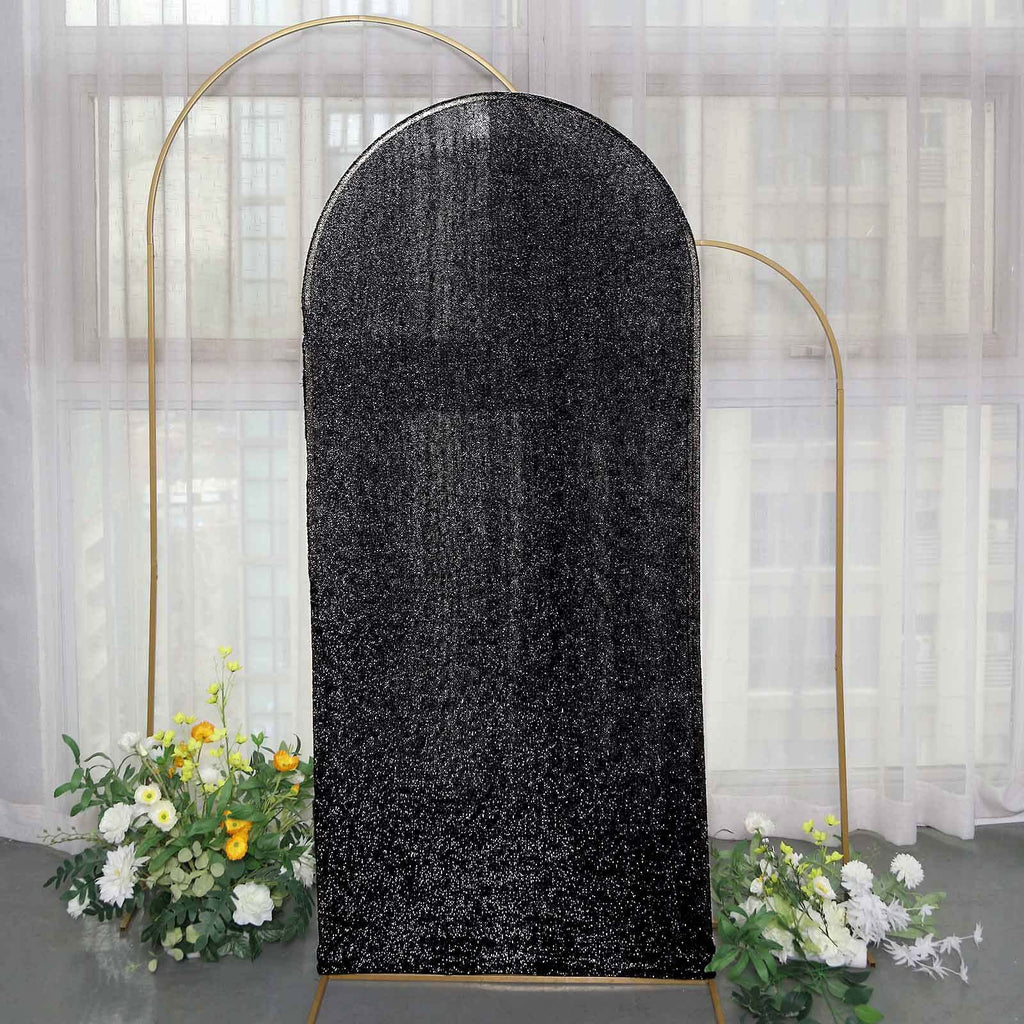 6ft Black Shimmer Tinsel Spandex Chiara Backdrop Stand Cover For Fitted Round Top Wedding Arch