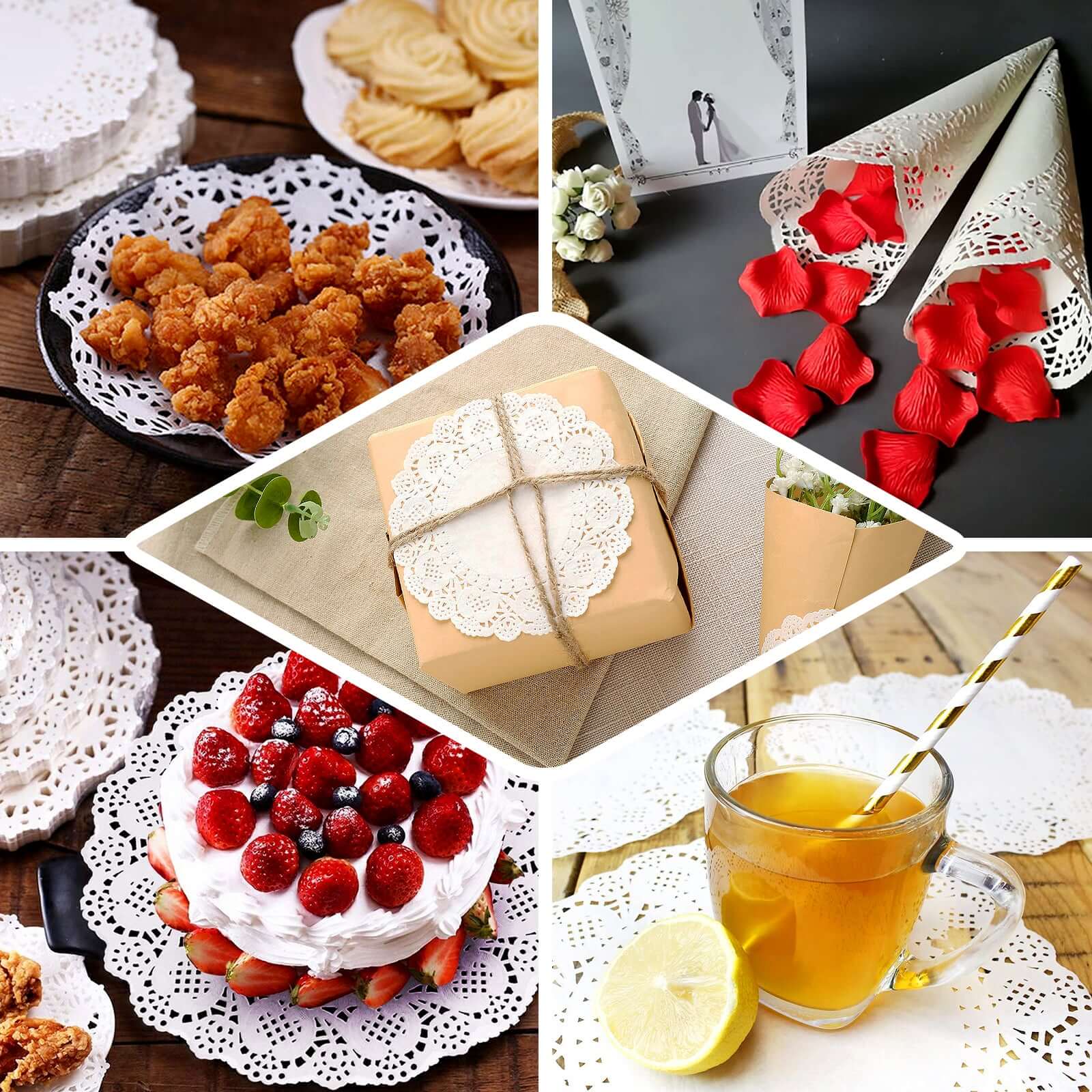 100 Pcs Paper 4" Round Placemats in White - Food Grade Lace Paper Doilies for Dessert Display & Table Decor