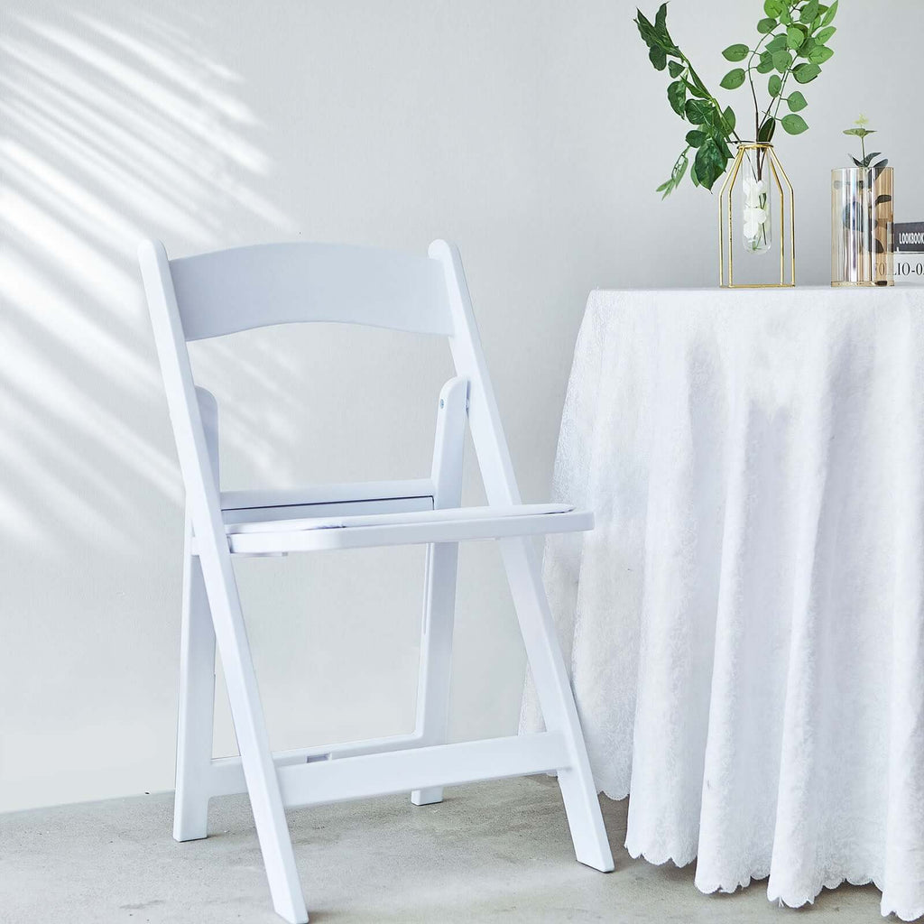 Resin Chair with Vinyl Padded Seat for Folding Use White - Stylish Design for Indoor or Outdoor Weddings & Gatherings