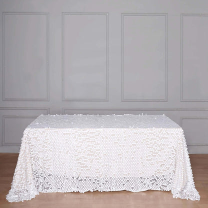 Sequin 90"x132" Rectangle Tablecloth White - Seamless Big Payette Design for Sophisticated Occasions
