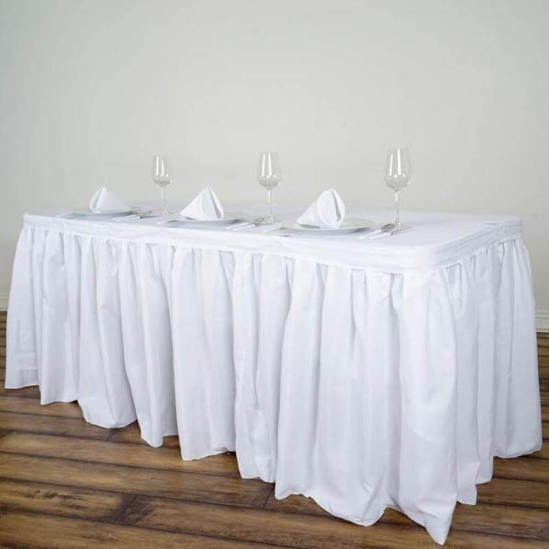 Polyester 14ft Table Skirt White - Classic Pleated Design for Weddings & Events