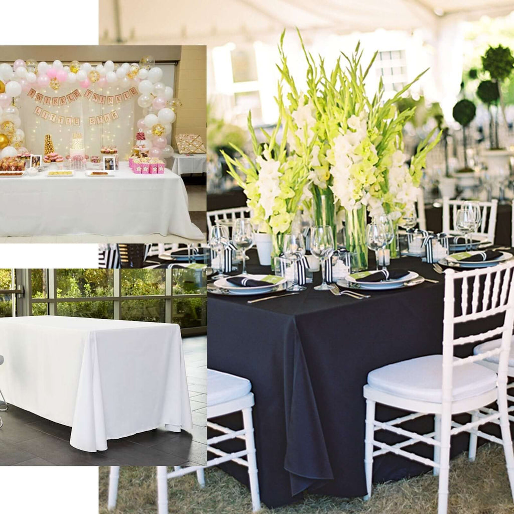 Polyester 90"x132" Rectangle Tablecloth White - Rounded Corners and Seamless Design for Sophisticated Gatherings