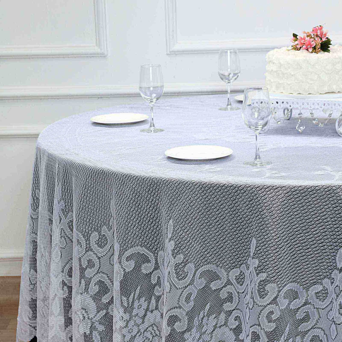 Lace 120" Round Tablecloth White - Seamless Premium Design for Upscale Celebrations