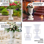 2 Pack 20" White Urn Planter, Floral Pedestal Flower Pot Plant Stand - PVC