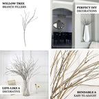 10-Pack Faux Willow Tree Branch Decor - Long Flexible Artificial Twig Stems for DIY Crafts Floral Bouquets & Event Decorations 37"